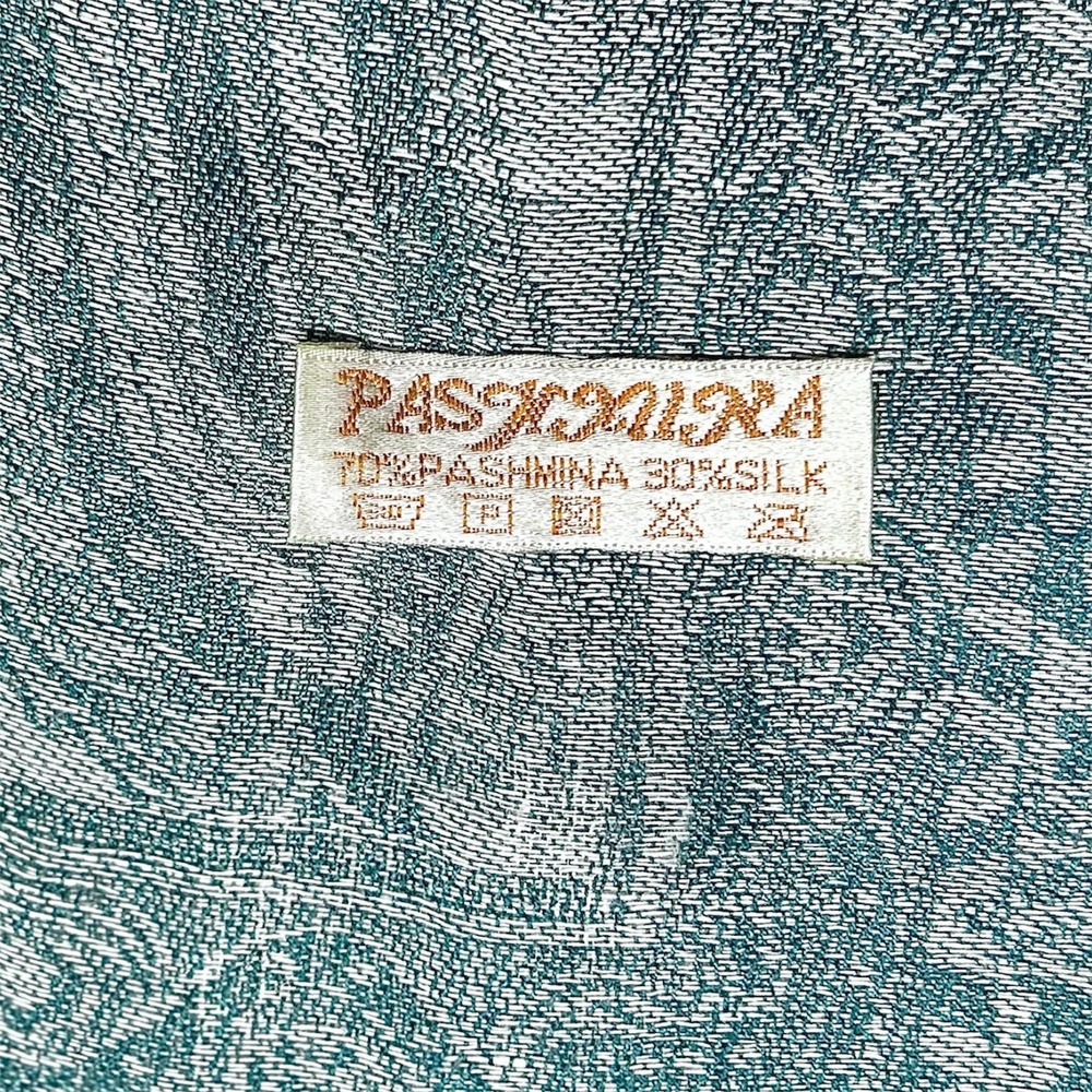 Pashmina Silk Teal Thread Paisley Shawl Wrap Scarf Fringe Boho Travel - Picture 10 of 11
